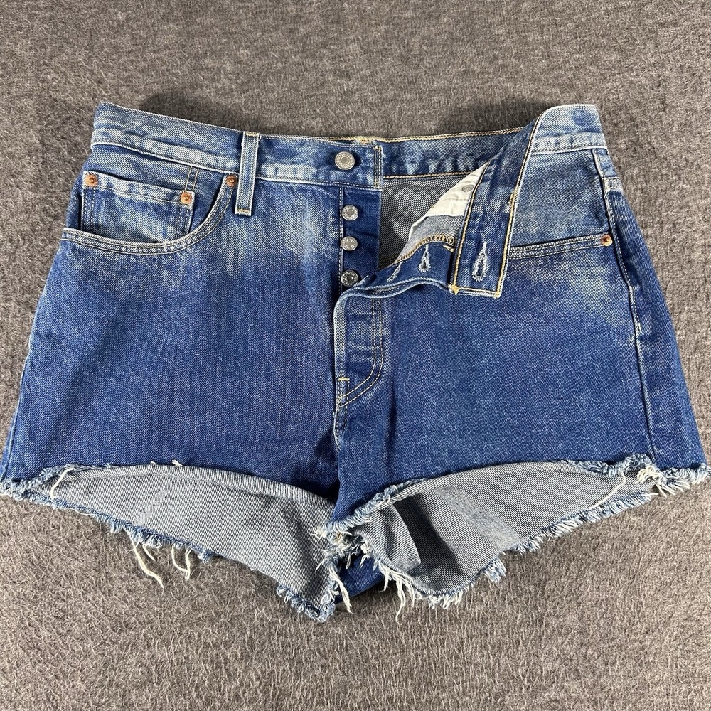 Women's 501 Cut Off Button Fly Shorts Dark Blue Denim 31 Micro Mini High Rise